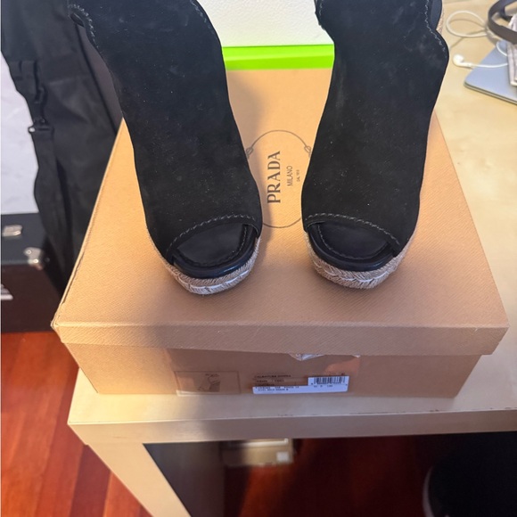 Prada Women's Black Peep-Toe Heeled Boots - Picture 1 of 6